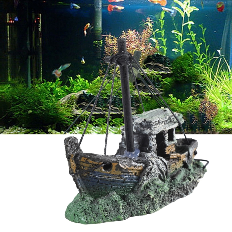 Aquarium Fish Games - Decoración de barco hundido para acuario,